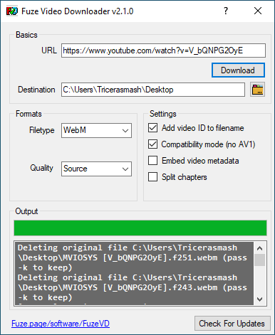 A screenshot of FuzeVD version 2.1.0